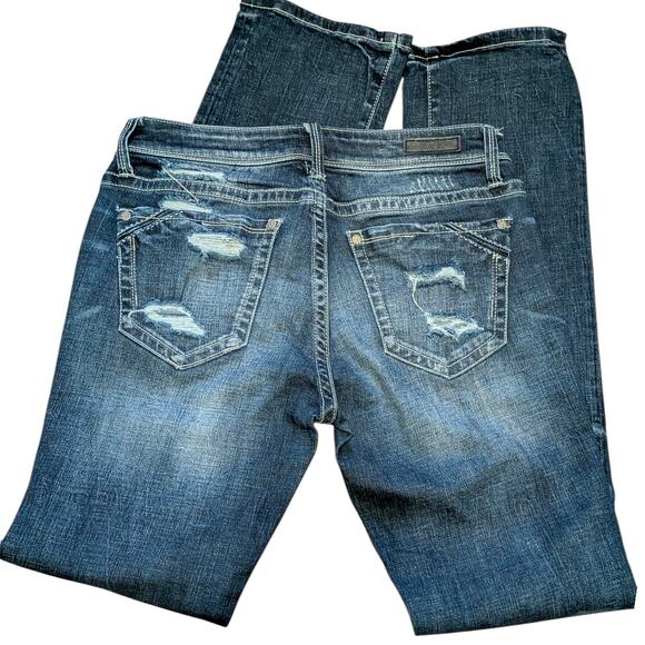 BUCKLE BLACK Dark Wash Modena Boot Cut Denim Blue Jeans Women's 25/32 Distressed - Picture 2 of 4